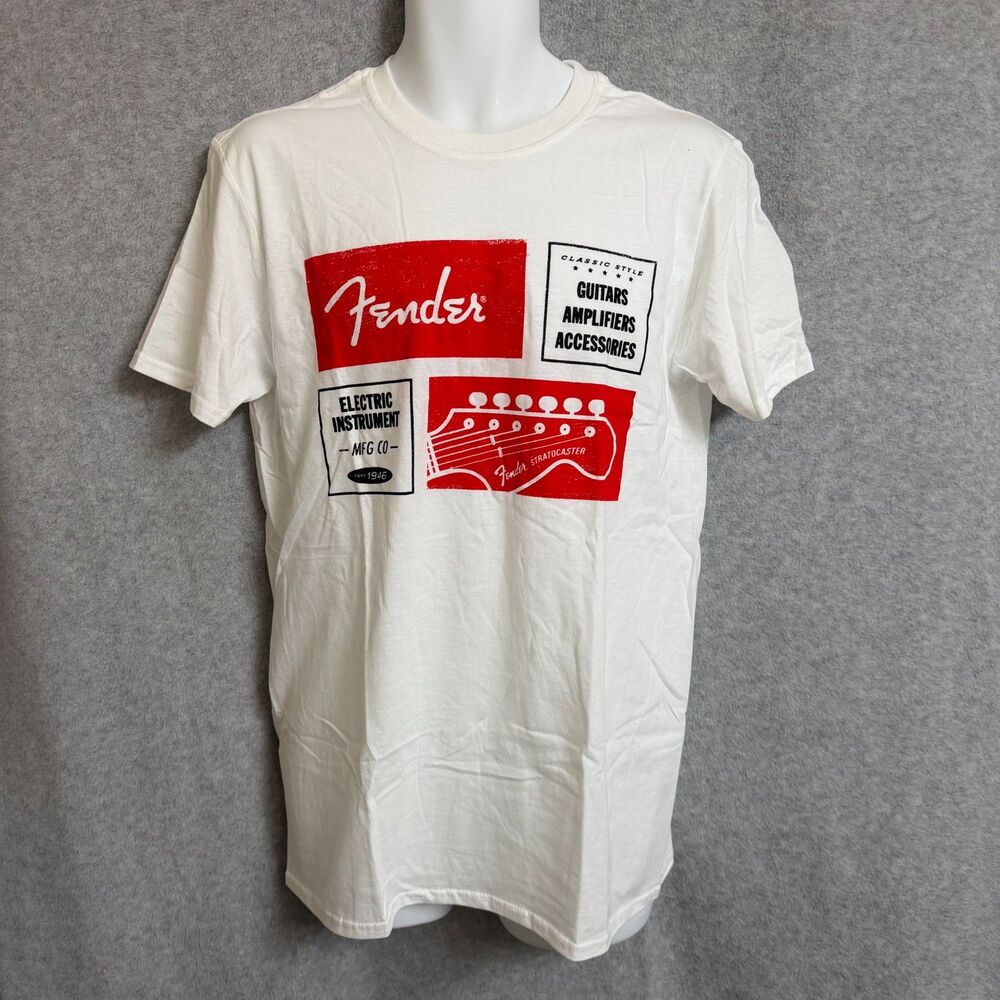 Fender Men's M White T-Shirt Short Sleeve 100% Cotton